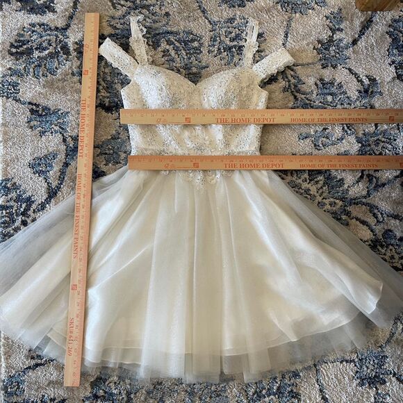 Cinderella Divine Off-Shoulder White Corset Mini Dress Sparkle Tulle Appliqué XS - Picture 8 of 8